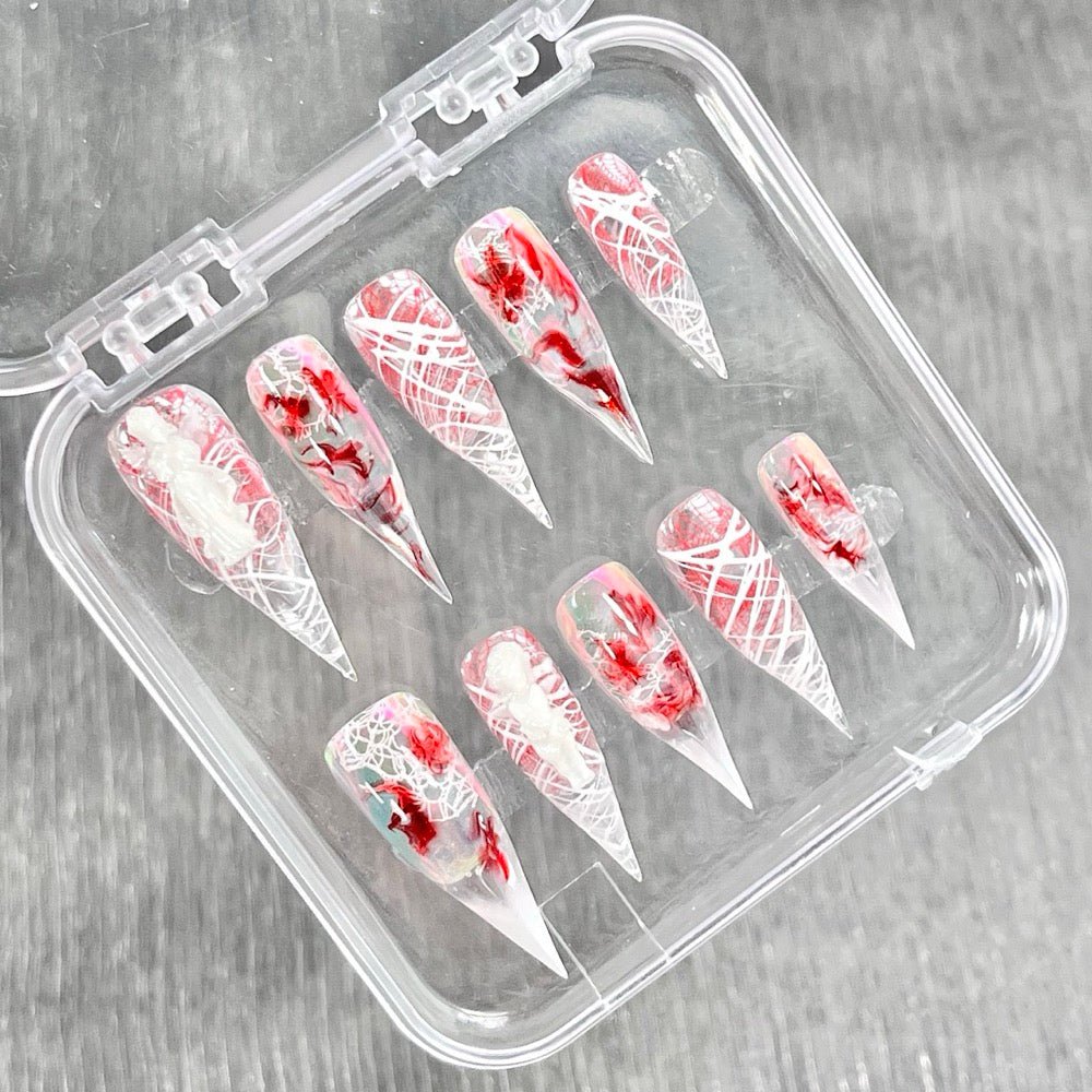 Hand-sculpted dragon armor press-on nail art