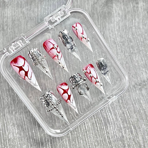 "Bloody Serpent Cross" - 3D Pierced Gothic Press-On Nails - Handartnails