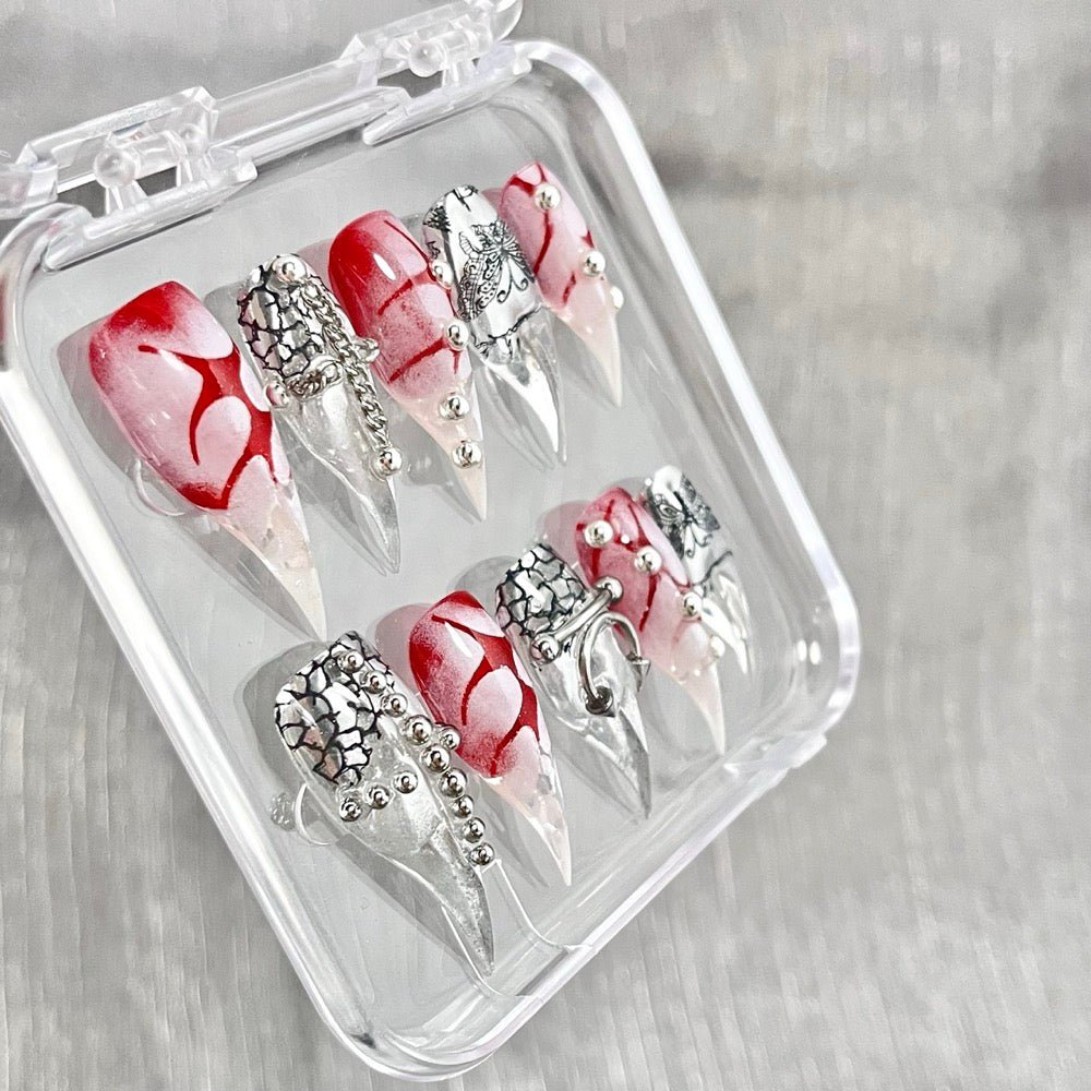 "Bloody Serpent Cross" - 3D Pierced Gothic Press-On Nails - Handartnails