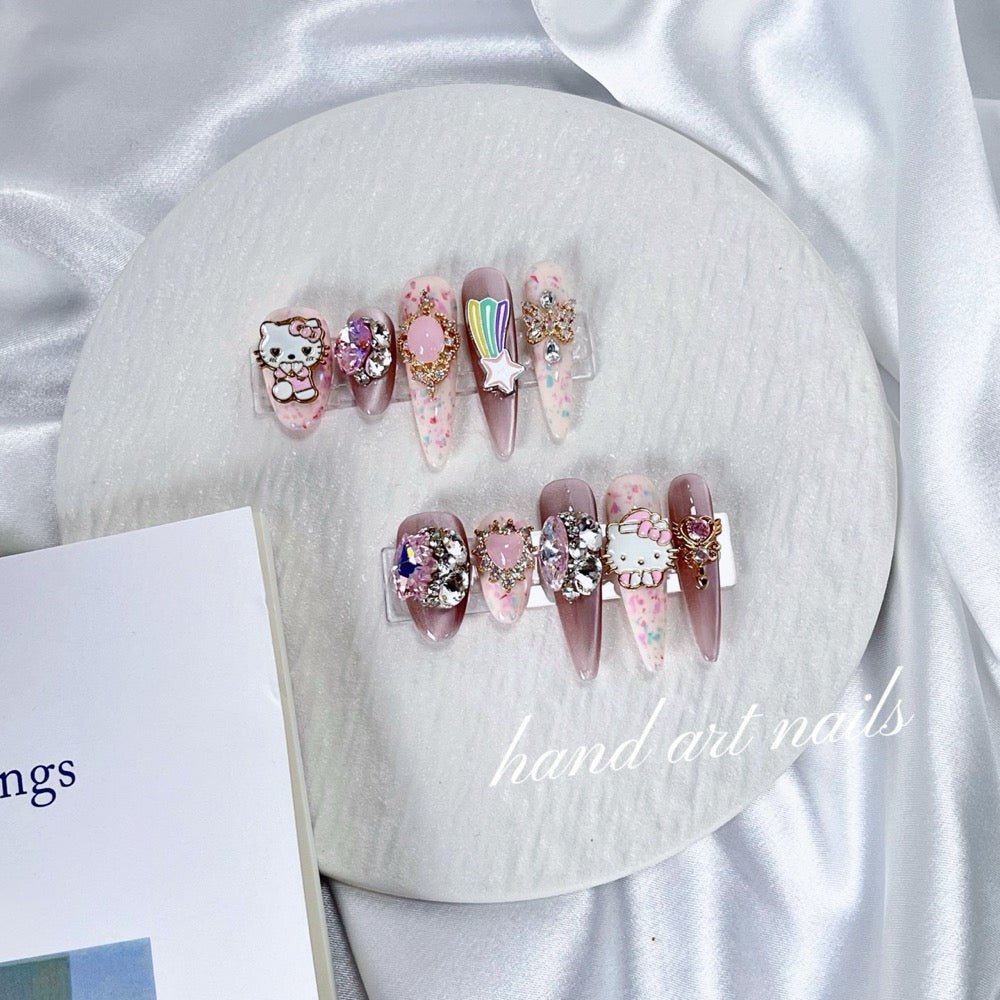 Blush Cat Charm Luxury Handmade Press On Nails - Handartnails