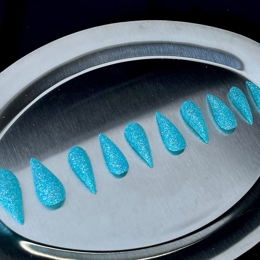 Lagoon Stardust - Turquoise Glitter Handmade Dragon Press-On Nails