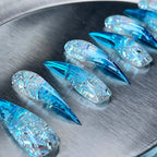 Arctic Shards - Blue Silver Foil Handmade Dragon Press-On Nails