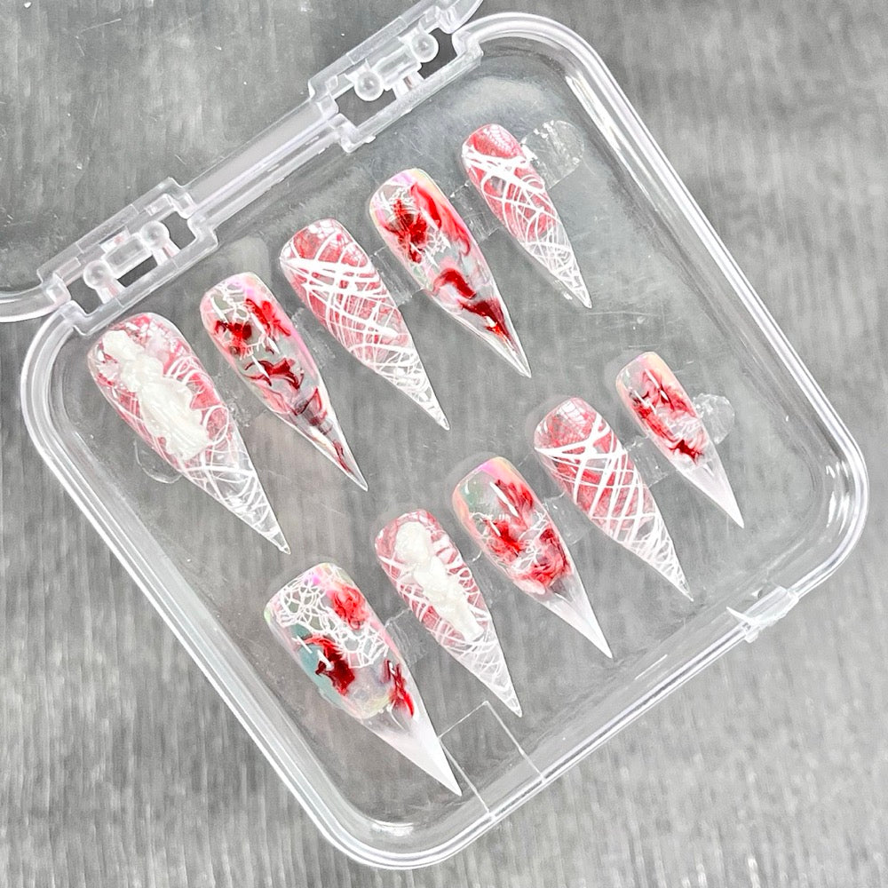 "Bloody Cherub Web" - 3D Gothic Horror Press-On Nails