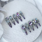 handartnails: "Amethyst Moonlight" – Purple Crystal Cat Eye Handmade Stiletto Nails
