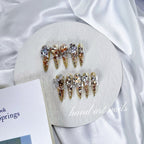Champagne Gold Crystal Handmade Press On Nails - Handartnails