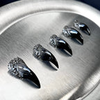 Obsidian Crown - Black Silver Handmade Cat Claw Press-On Nails