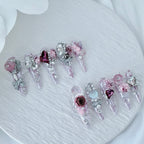 handartnails: "Rose Crystal Reverie" – 3D Rose Gemstone Glitter Handmade Stiletto Nails