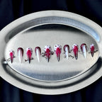 Cherry Cross - Pink White Gothic Handmade Cat Claw Press-On Nails