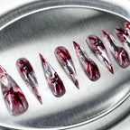Crimson Ink XL - Red Marble Long Handmade Dragon Press-On Nails