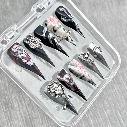 "Demonic Sketch Horror" - 3D Heavy Metal Gothic Nails - Handartnails