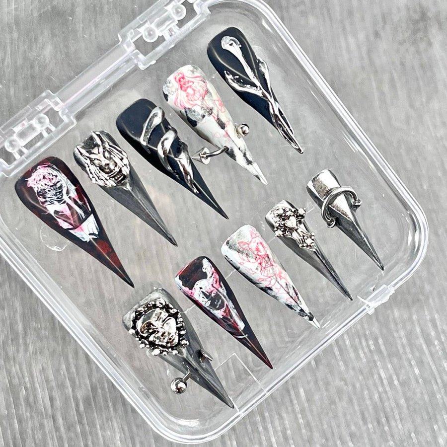 "Demonic Sketch Horror" - 3D Heavy Metal Gothic Nails