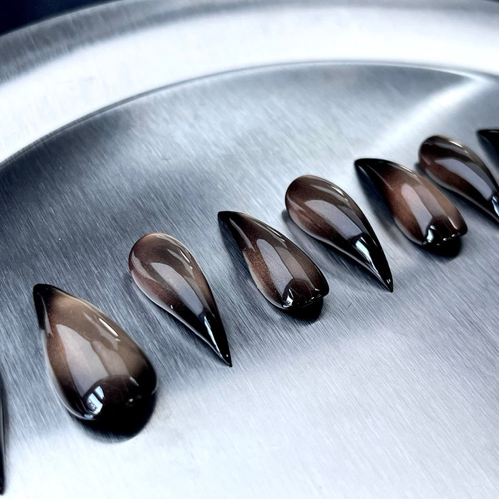 Espresso Veil - Brown Smoke Handmade Dragon Press-On Nails