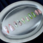 Matcha Picnic - Green Pink 3D Handmade Dragon Press-On Nails