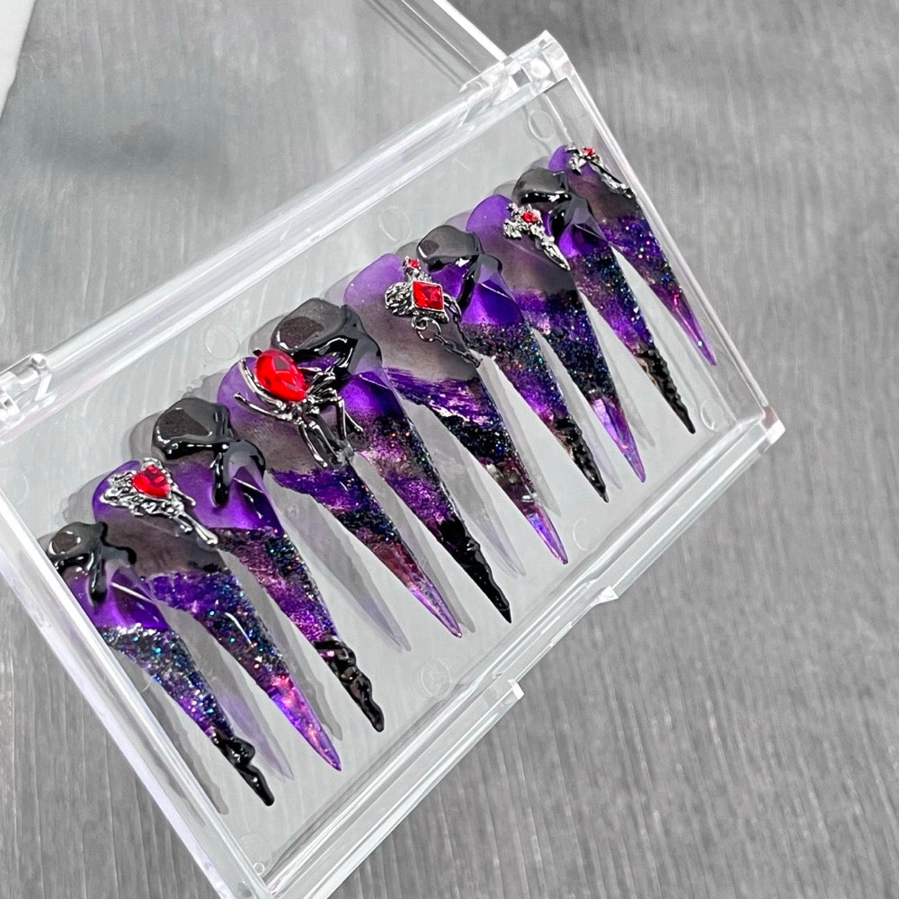 "Vampire Violet Spider" - 3D Gothic Ruby Press-On Nails