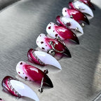 Cherry Cross - Pink White Gothic Handmade Cat Claw Press-On Nails