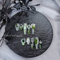"Emerald Dark Fairy" - 3D Jeweled Gothic Mismatched Press-On Nails - Handartnails