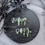 "Emerald Dark Fairy" - 3D Jeweled Gothic Mismatched Press-On Nails - Handartnails