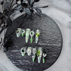 "Emerald Dark Fairy" - 3D Jeweled Gothic Mismatched Press-On Nails - Handartnails