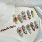 Verdant Opulence - Baroque Floral Jewel Press-On Nails