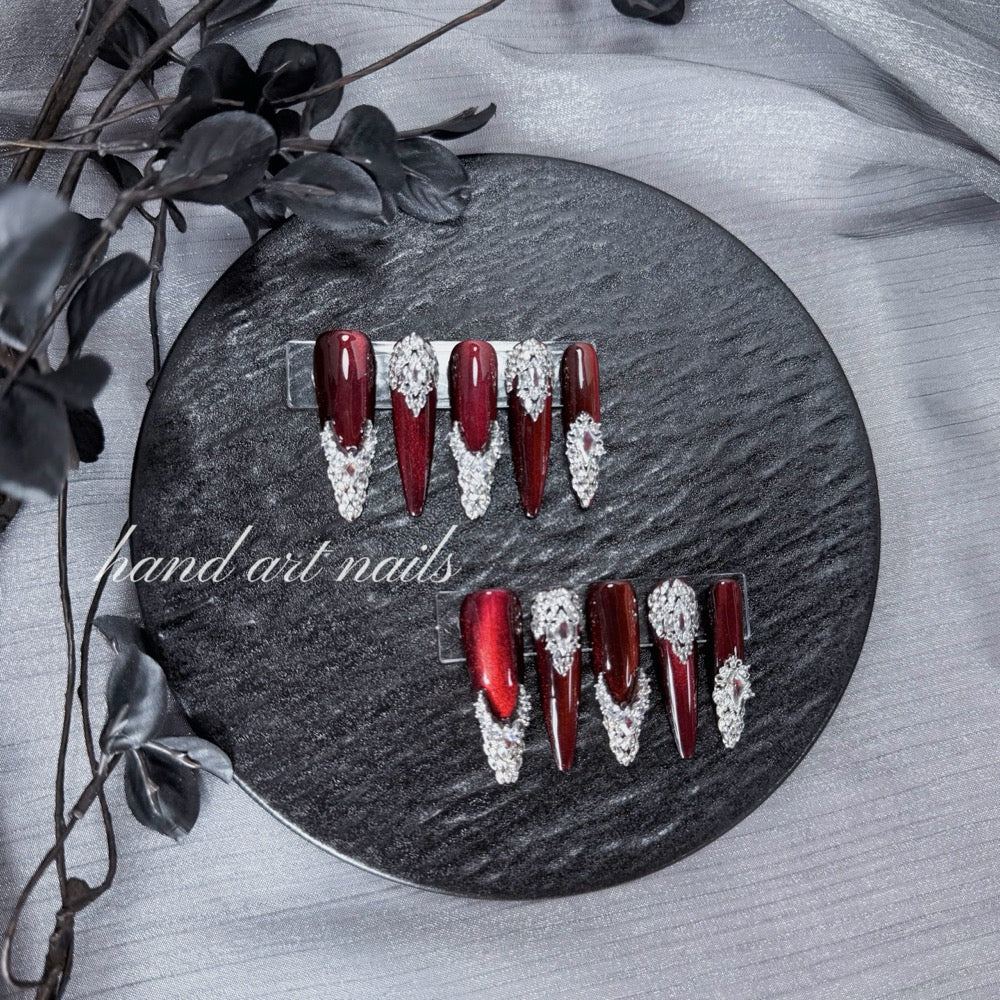 "Burgundy Rhinestone Crown Cat Eye" - 3D Jeweled Luxury Collection