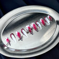 Cherry Cross - Pink White Gothic Handmade Cat Claw Press-On Nails