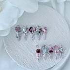 handartnails: "Rose Crystal Reverie" – 3D Rose Gemstone Glitter Handmade Stiletto Nails