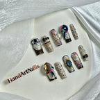 Sapphire Reverie - Baroque Lace Jewel Press-On Nails