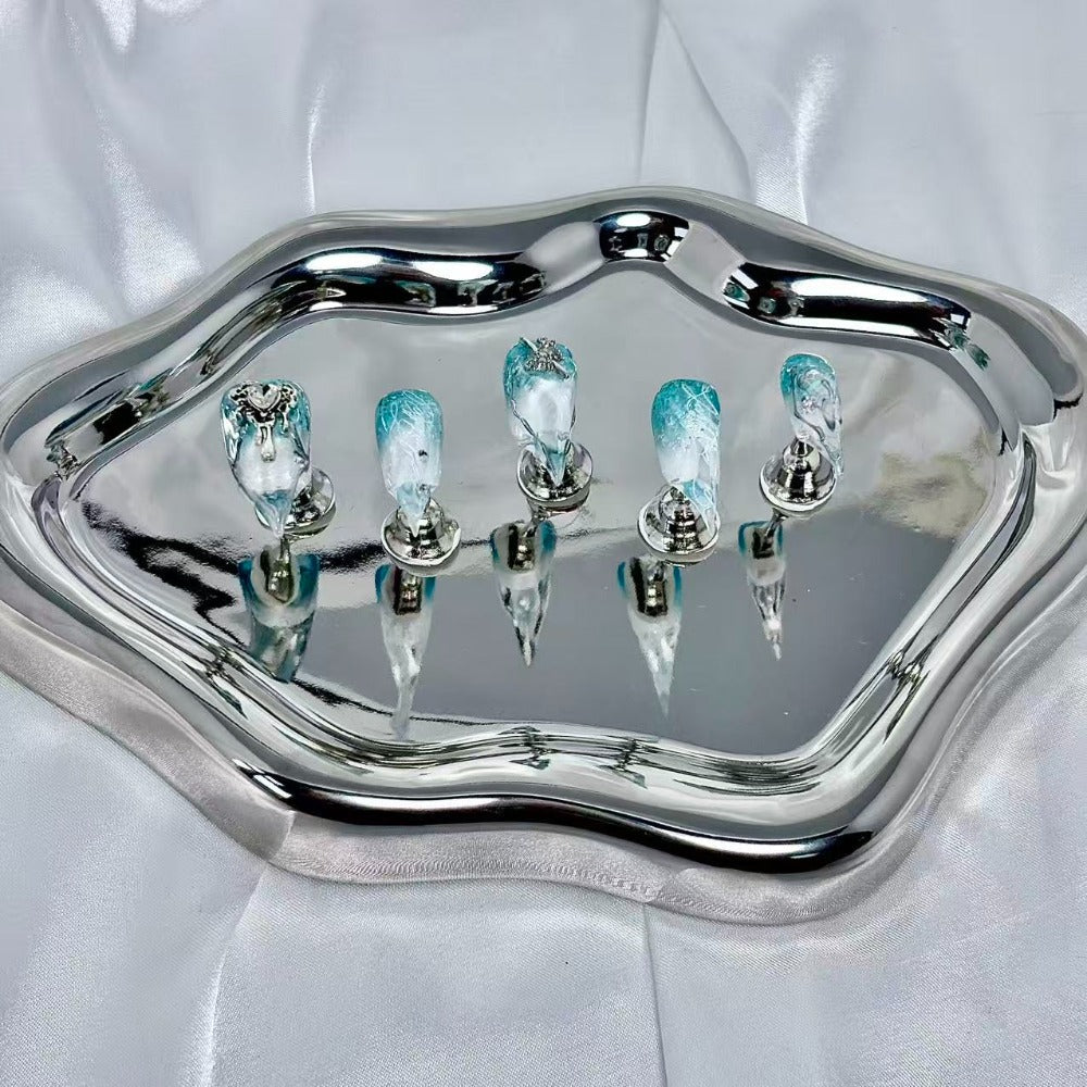 handartnails: "Aqua Mist Cross Star Filigree" – 3D Silver Metal Charm Handmade Long Stiletto Nails - Handartnails