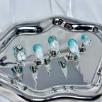 handartnails: "Aqua Mist Cross Star Filigree" – 3D Silver Metal Charm Handmade Long Stiletto Nails - Handartnails