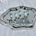 handartnails: "Aqua Mist Cross Star Filigree" – 3D Silver Metal Charm Handmade Long Stiletto Nails - Handartnails