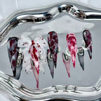 handartnails: "Bloody Mesh Bow Grunge" – 3D Gauze Bow Handmade Long Stiletto Nails - Handartnails