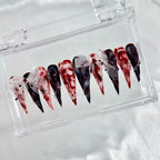 handartnails: "Bloody Mesh Bow Grunge" – 3D Gauze Bow Handmade Long Stiletto Nails - Handartnails