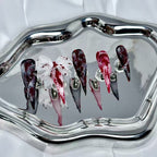 handartnails: "Bloody Mesh Bow Grunge" – 3D Gauze Bow Handmade Long Stiletto Nails - Handartnails