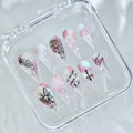 handartnails: "Blush Floral Butterfly Script" – Silver Glitter Handmade Long Stiletto Nails - Handartnails