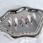 handartnails: "Blush Floral Butterfly Script" – Silver Glitter Handmade Long Stiletto Nails - Handartnails