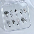 handartnails: "Dark Vine Cross Piercing Punk" – 3D Metal Piercing Charm Handmade Medium Stiletto Nails - Handartnails