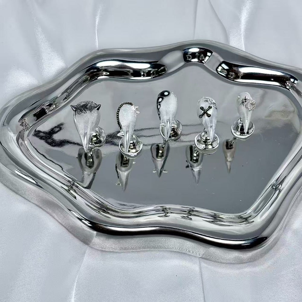 handartnails: "Dark Vine Cross Piercing Punk" – 3D Metal Piercing Charm Handmade Medium Stiletto Nails - Handartnails