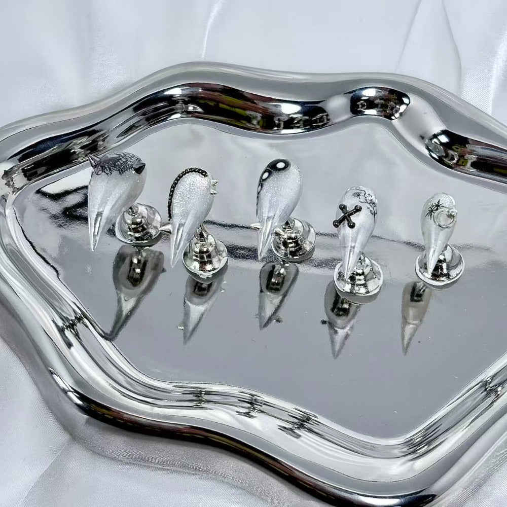 handartnails: "Dark Vine Cross Piercing Punk" – 3D Metal Piercing Charm Handmade Medium Stiletto Nails - Handartnails