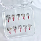 handartnails: "Gothic Newspaper Spike" – 3D Metal Charm Handmade Short Almond Nails - Handartnails