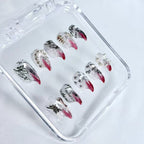 handartnails: "Gothic Newspaper Spike" – 3D Metal Charm Handmade Short Almond Nails - Handartnails