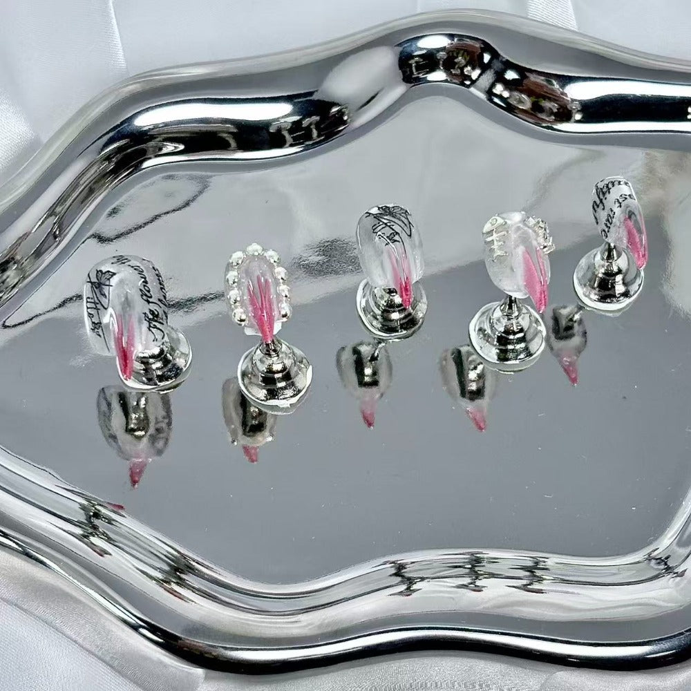 handartnails: "Gothic Newspaper Spike" – 3D Metal Charm Handmade Short Almond Nails - Handartnails