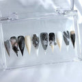 HandartNails: "Gothic Skeleton Lace" - 3D Metallic Glamour Handmade stilettos pressed on nails - Handartnails