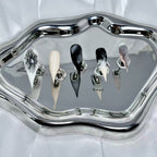 HandartNails: "Gothic Skeleton Lace" - 3D Metallic Glamour Handmade stilettos pressed on nails - Handartnails