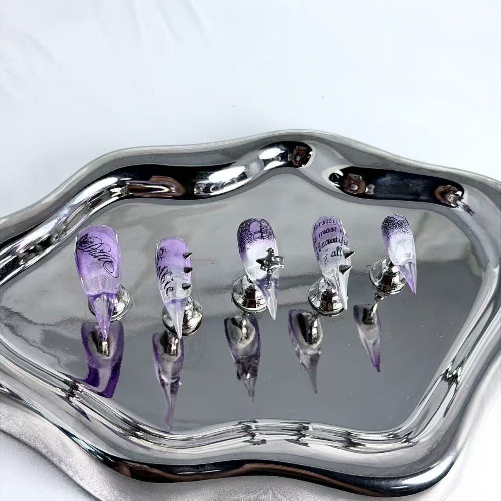 handartnails: "Lavender Gothic Star Spike" – 3D Metal Cross Star Handmade Long Stiletto Nails - Handartnails