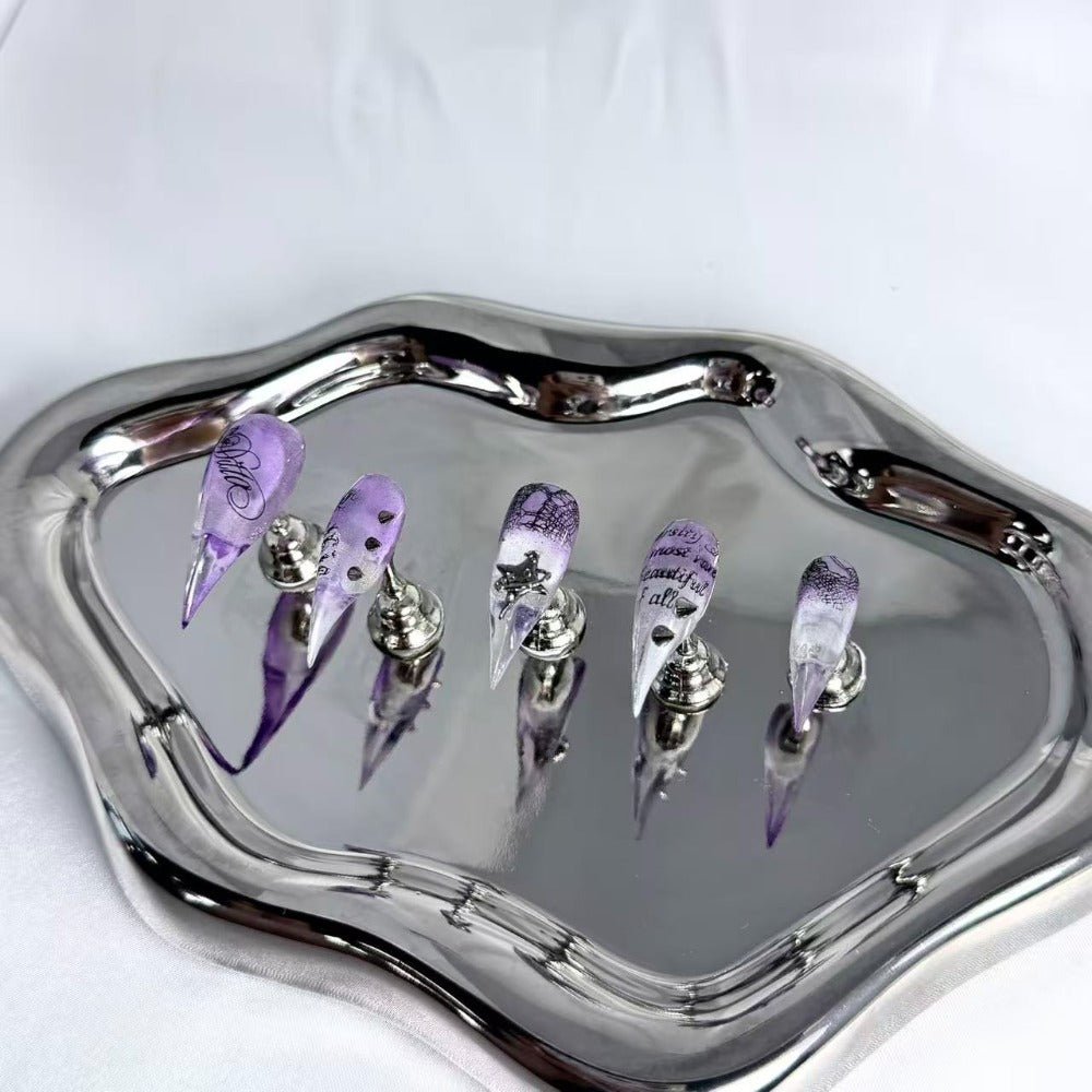 handartnails: "Lavender Gothic Star Spike" – 3D Metal Cross Star Handmade Long Stiletto Nails - Handartnails