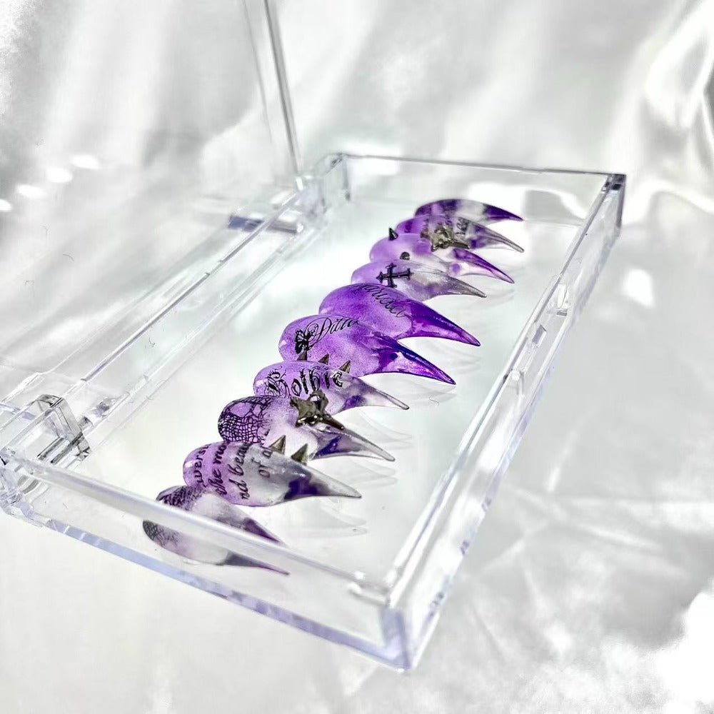 handartnails: "Lavender Gothic Star Spike" – 3D Metal Cross Star Handmade Long Stiletto Nails - Handartnails