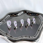 handartnails: "Lavender Silver Star Script" – Silver Foil Handmade Long Stiletto Nails - Handartnails