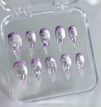 handartnails: "Lavender Silver Star Script" – Silver Foil Handmade Long Stiletto Nails - Handartnails