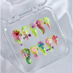 handartnails: "Neon Cat Paw Cross Y2K" – 3D Colorful Chain Spike Handmade Stiletto Nails - Handartnails