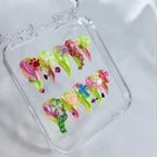 handartnails: "Neon Cat Paw Cross Y2K" – 3D Colorful Chain Spike Handmade Stiletto Nails - Handartnails